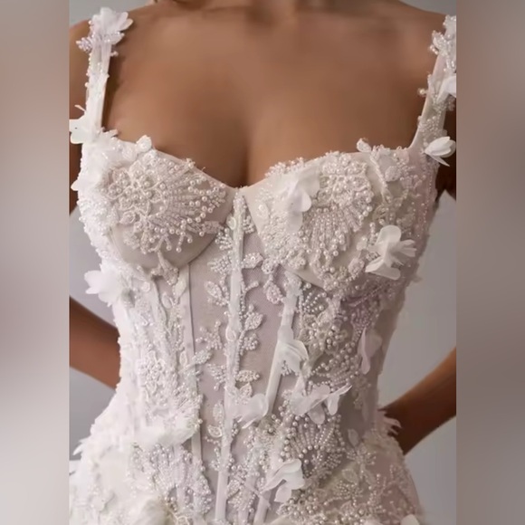 NEW Retail $2500 Elian Pearl Corset Beaded Mermaid Couture Wedding Dress - Picture 3 of 4